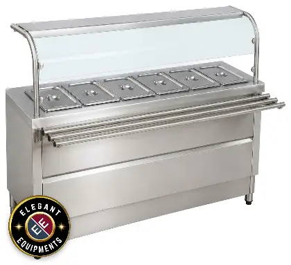 Hot Bain Marie Counter 6 Pan GN 1/2 with Sneeze Guard